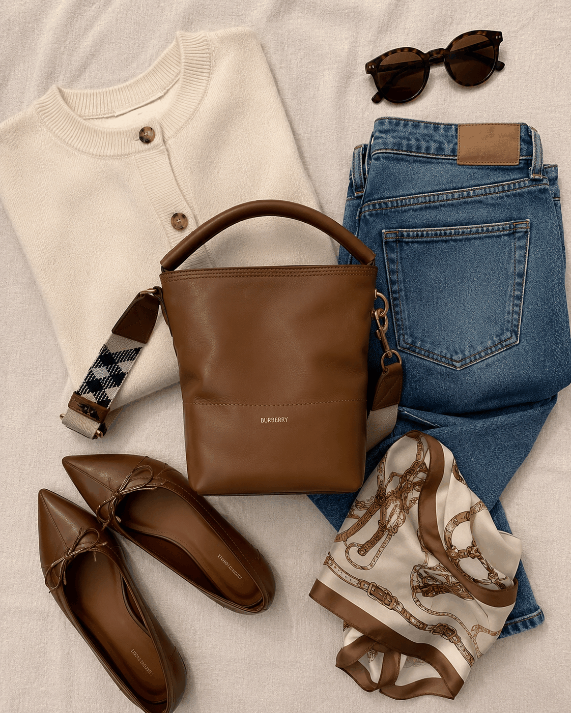 Pleated ivory trousers with a soft break over leather loafers on a tiled terrace