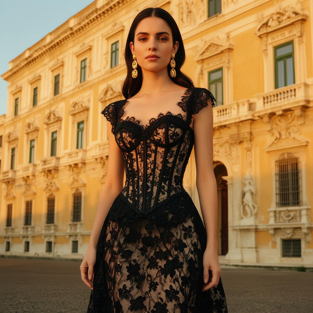 Dolce & Gabbana womenswear — Sicilian black lace corseted gown
