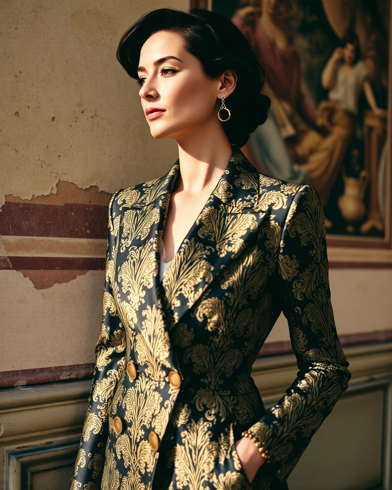 Dolce & Gabbana baroque-print double-breasted suit.