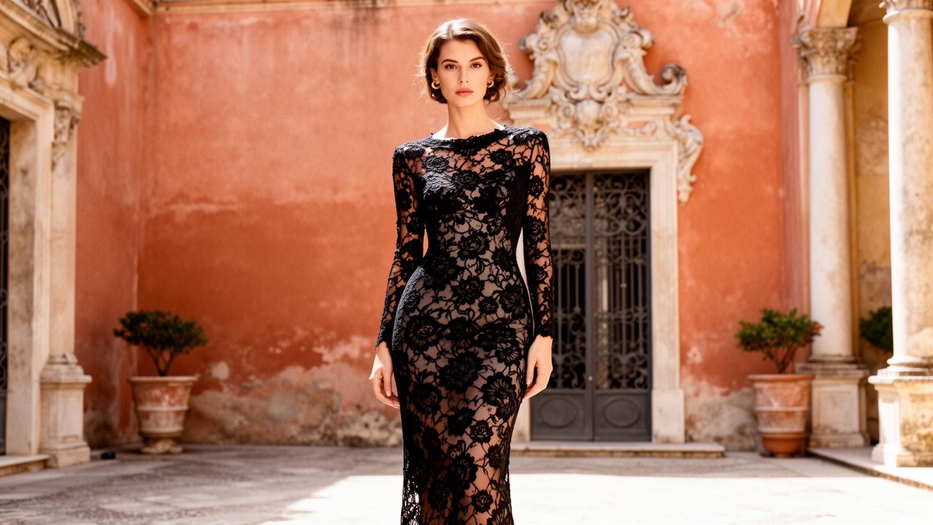Dolce & Gabbana editorial — Sicilian baroque in close detail.