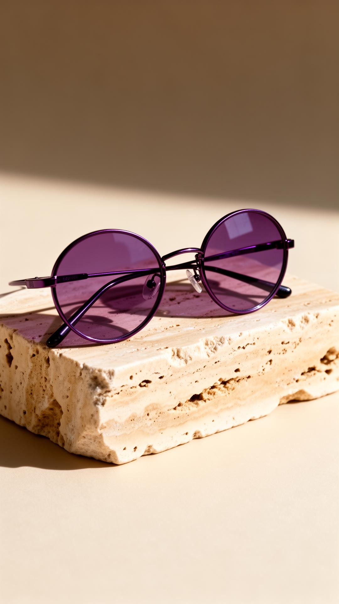 Emilio Pucci round metal sunglasses on travertine stone.