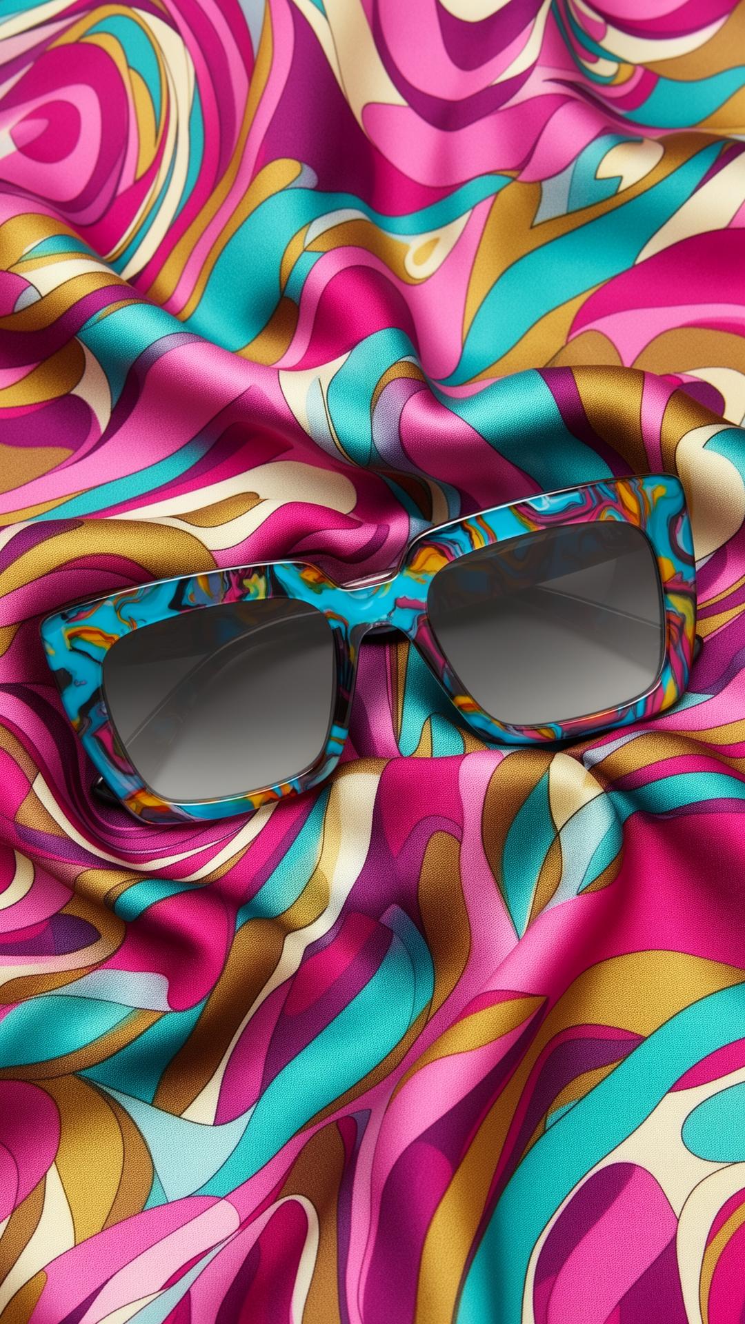 Emilio Pucci multicolor printed acetate sunglasses on silk.
