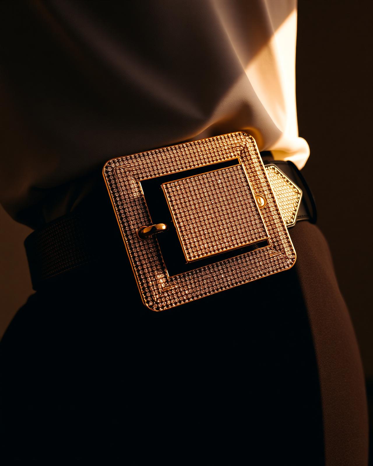 Tom Ford crystal-buckle leather belt.